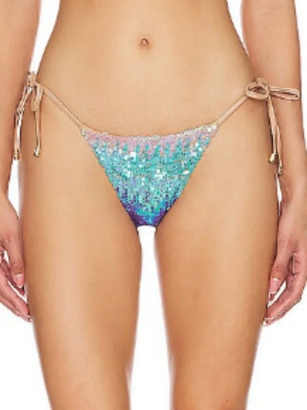 NEW - BEACH BUNNY x REVOLVE - Ariel Tie Side Skimpy - MERMAID BLUE/GREEN OMBRE - Picture 12 of 12